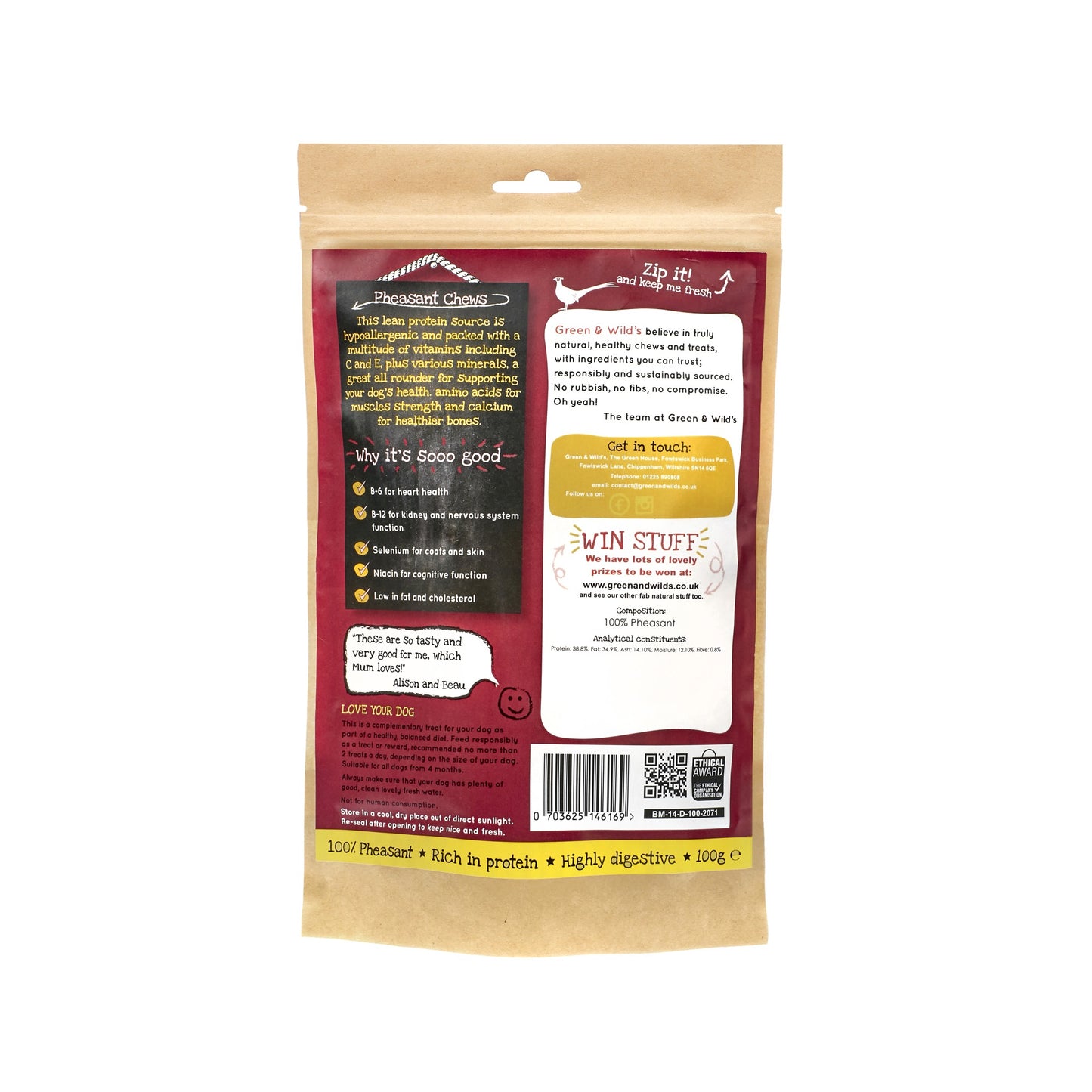 Green & Wild's Pheasant Chews 100g