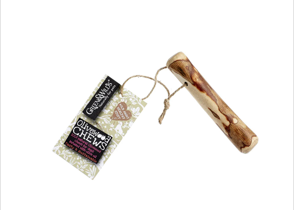 Green & Wild's olivewood chew small with tag