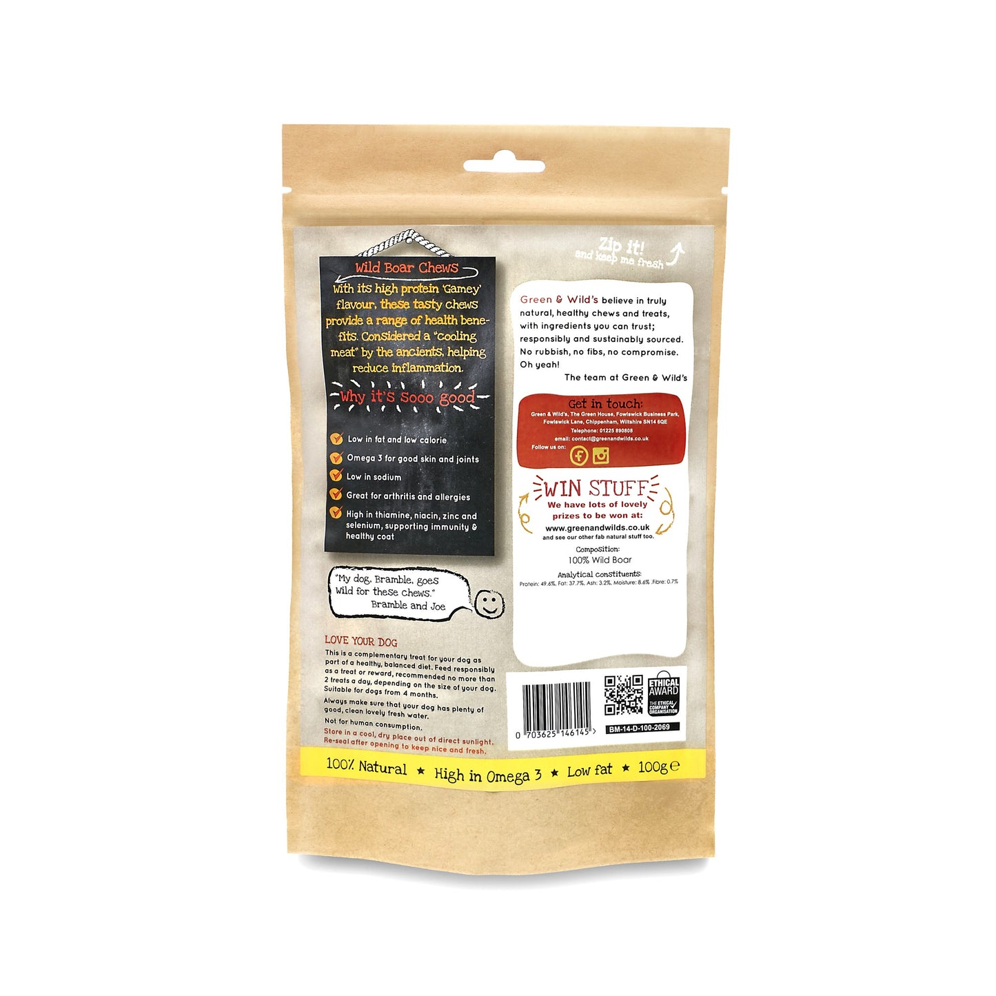 Green & Wild's Wild Boar Chews 100g