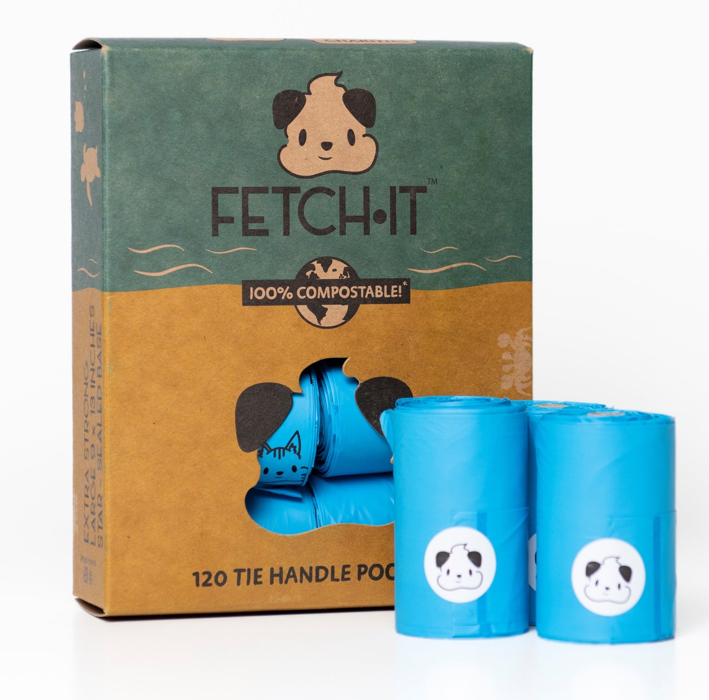 FETCH.IT Ocean Compostable Poo Bags with Tie Handles (120 bags)